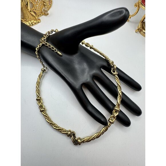 Vintage Gold Tone Three Link Rope Necklace Collar Choker 16 - 18" Nice - Picture 4 of 4